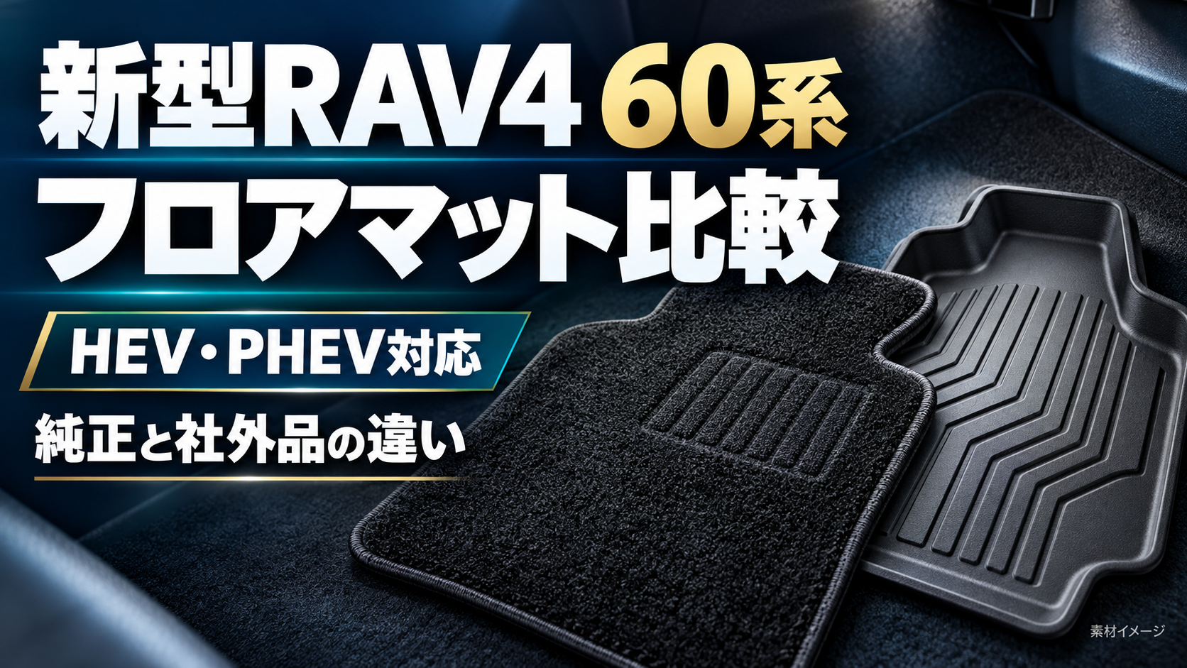 新型RAV4 60系フロアマット比較｜HEV・PHEV対応、純正と社外品の違い（素材イメージ）